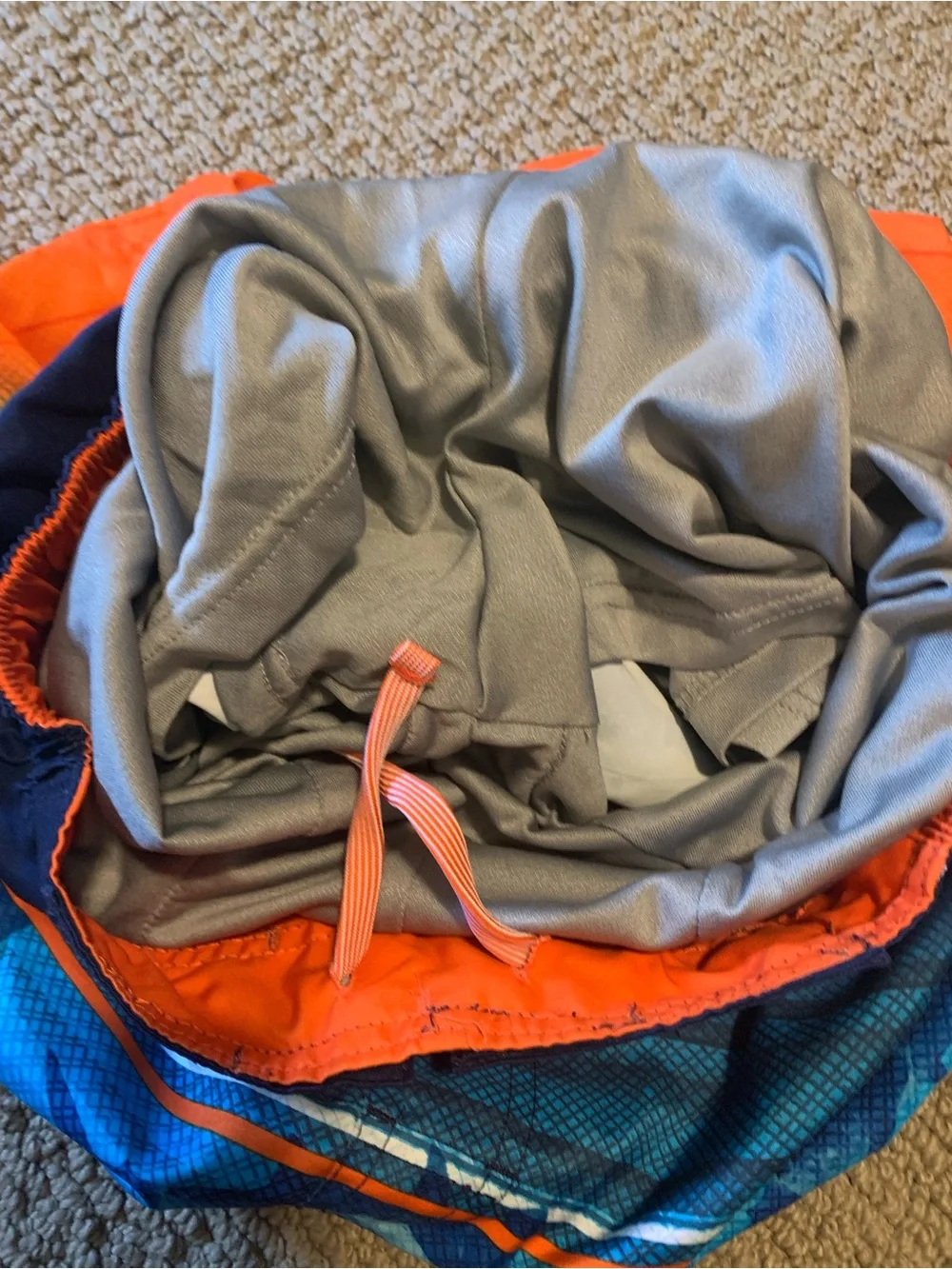Gerry Teen Orange and Blue Shark-Pattern Swim Trunks Like New
